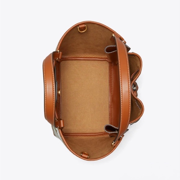 Tory Burch Linen Cotton Twill Leather Striped Dragonfly Bag NWT McGraw Multi - Picture 3 of 6